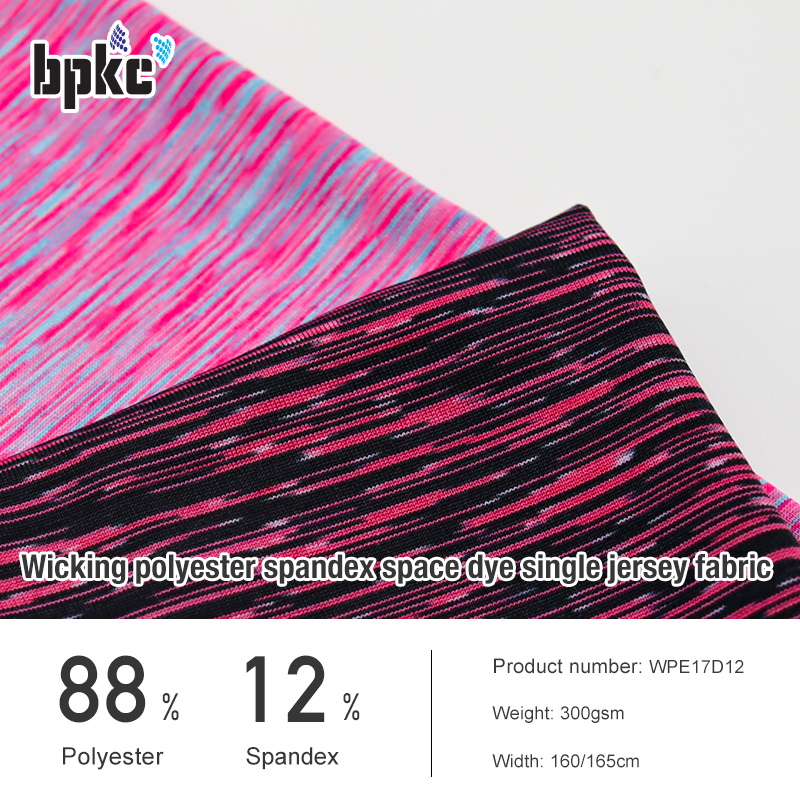 Wicking polyester spandex space dye single jersey fabric for sportswear